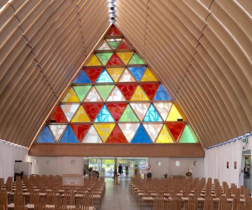 The Cardboard Cathedral in Christchurch, New Zealand, has been welcoming worshippers since 2013, as a temporary replacement to the city's cathedral that was severely damaged by the February 2011 earthquake.