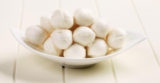 A bowl of bocconcini, small balls of fresh mozzarella popular in Italy.