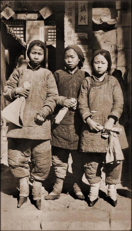 A group of girls with bound feet.