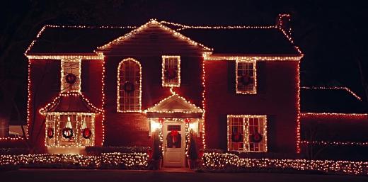 Homes are often decorated with lights at Christmas.