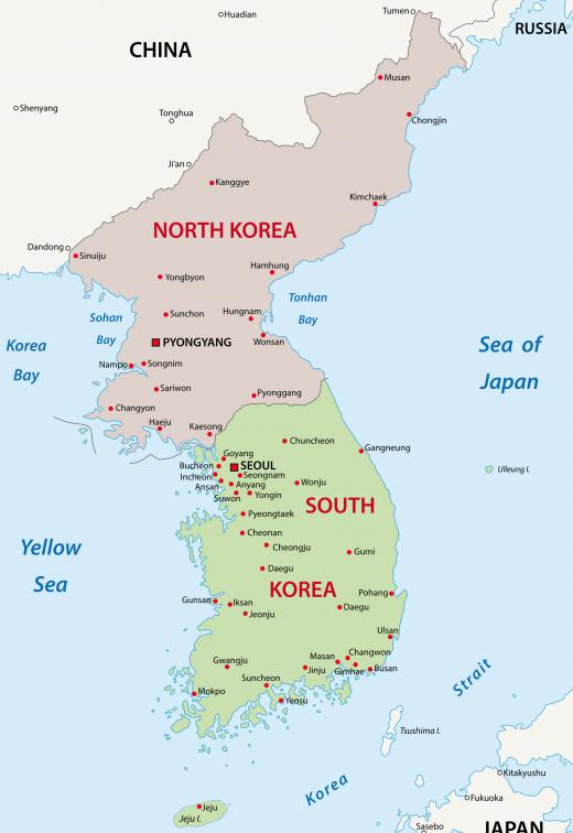 The Korean Demilitarized Zone divides the Korean peninsula at the 38th parallel.