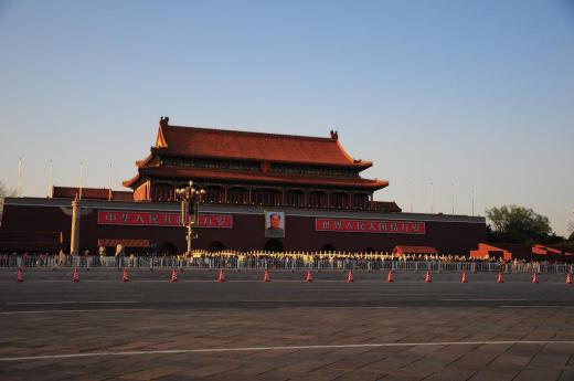 A portrait of Chairman Mao in Tiananmen Square.